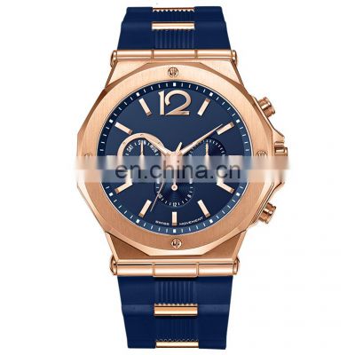 Blue Dial and Rose Gold Stainless Steel Case Watches Men Wrist OEM Luxury Brand Multifunction Watch