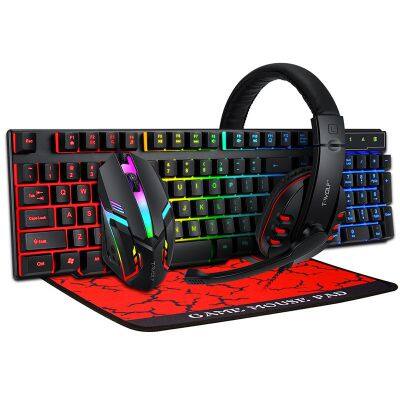 TF800 Rainbow backlit keyboard colorful backlit mouse large-size mousepad gaming headset pad game 4 in 1 combo set