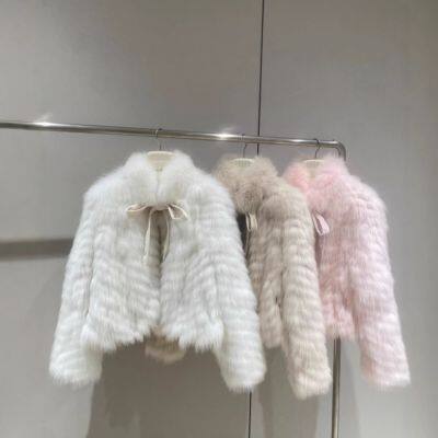 Winter new style wealthy heiress bow scarf detachable socialite style fox fur car stripe fur coat short