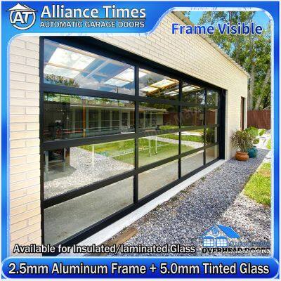 Aluminum Frame Black Frosted Tempered Glass Panels Sectional Garage Doors