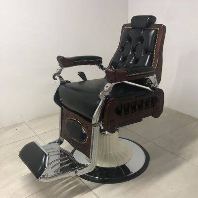Vintage Black Luxury Style Barber Chair Hydraulic Pump Reclining Back Height Adjustment Barber Chair for Barber Workshop