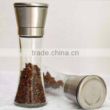 Amazon Manual Brushed Stainless Steel Salt and Pepper Mills Grinder Stunning Glass Body Pepper Grinder Long Bottle photo-2