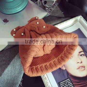 Fashion Charm Ladies Rhinestone Jewelry Pearl Bowknot Ear Cap Hat Beanie