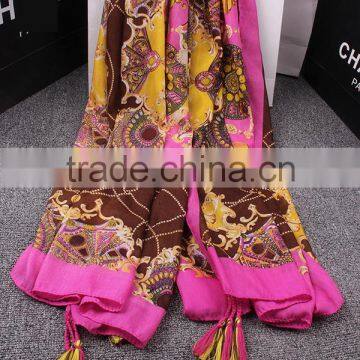 Charm Rose Color Printing Tassel Style Sun-proof Beach Pashmina Scarf                        
                                                Quality Choice