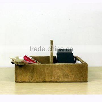 Vintage Hand Made Wood Divided Mail Organizer Box Desk Office,storage Box With Handles Leather Storage Box Tableware Storage Box photo-6