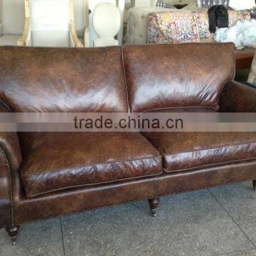 Home furniture living room upholstered brown leather chesterfield sofa set