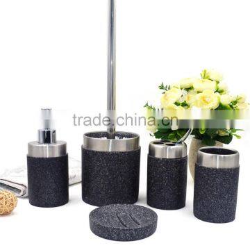 Black Polyresin Sandstone With Hardware Bathroom Accessories Set