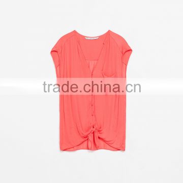 Ladies short sleeve v-neck loose blouse