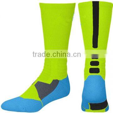 Hot sale wholesale custom logo fluorescent green basketball socks, elite basketball socks, wholesale basketball socks