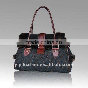 BD-1055 Tweed ladies hand bag,western leather bag