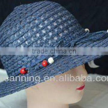 wholesale girl paper crochet straw hat for summer season/flat brim hat