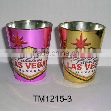 electroplate color shot glass with decal LAS VEGAS