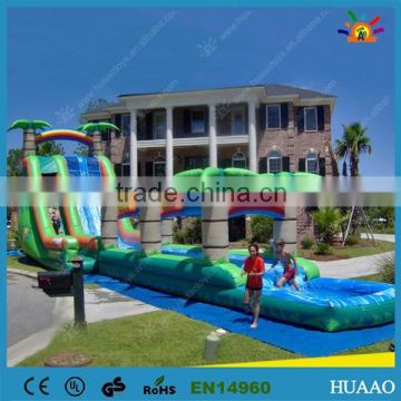 2015 super palm tree inflatable water slide with pool