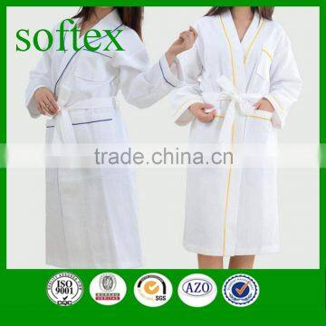 100% cotton design your own bathrobe with waffle weave white embroidery for hotel use