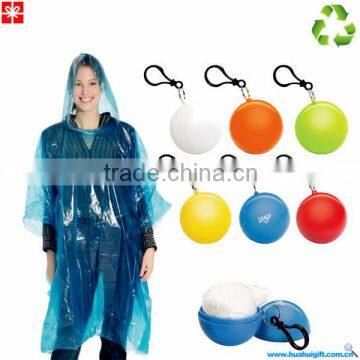 2014 100%ECO Plastic Ball with keychain Clear Disposable Rain Poncho Mac