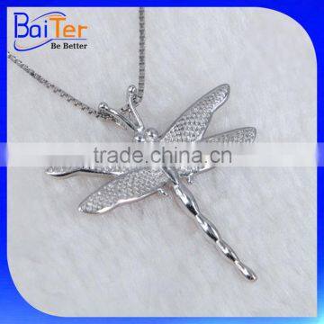 Elegant Color Cubic Zirconia CZ 925 Sterling Silver Created Diamond Dragonfly Pendant photo-3