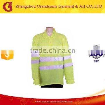 Long sleeve yellow reflective tape cotton drill hi vis work shirt
