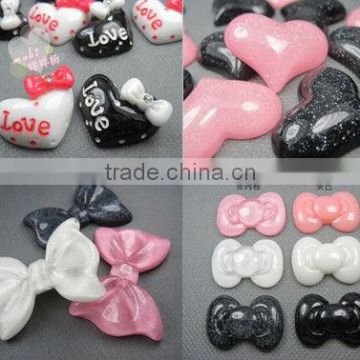 Kawaii flat back Resin bow Cabochon,Resin Heart Cabochon for phone decoration