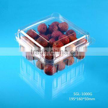 Sqaure Disposable Plastic Fruit Packing Punnet with Hinged Lid made in China