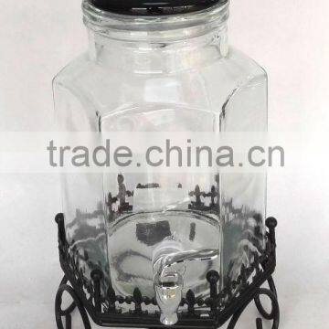 Clear wine glass jar with ceramic lid and metal rack (CCP798T)