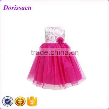 wholesale fushia pink floral overlay mesh lace dress girl tulle skirt kids formal dress wear evening dress for wedding