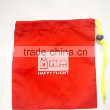 Reusable polyester fabric foldable shopping drawstring bag for storage