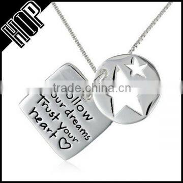 2016 jewelry trends women alloy silver custom tag necklace with star pendant