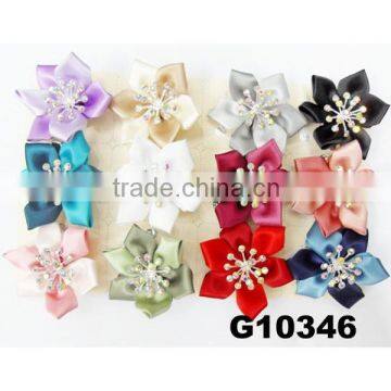 baby satin flower rhinestone baby hair clips