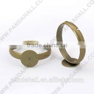 Antique Bronze Pad Ring Bases, Brass Ring Settings, Adjustable Ring Shank, Ring: 3mm, 17mm inner diameter; Tray: 8mm(EC541-NFAB)