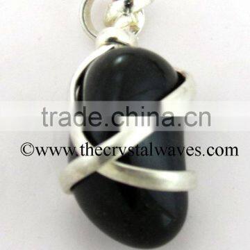 Black Agate Nugget Metal Wrapped Pendant