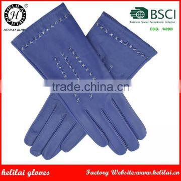 Helilai Factory Leather Gloves Ladies Cross Lines Leather Gloves Women Winter Leather Gloves