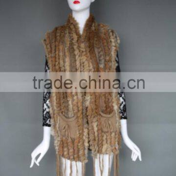 Fashion Western Style Knitted Rabbit Poncho Fur Shawl Ladies Knitted Vest