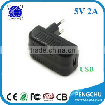 EU Plug 5V 2A AC/DC Switching Power Supply With CE