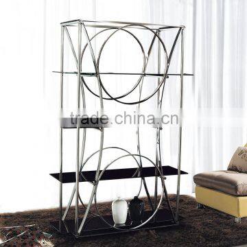 modern shelf glass showcase wit stinless steel frame office shelf PT-L006