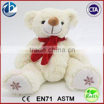 Christmas Plush Teddy Bear / Christmas Plush Bear Toy / White With Red Scarf Plush Teddy Bear