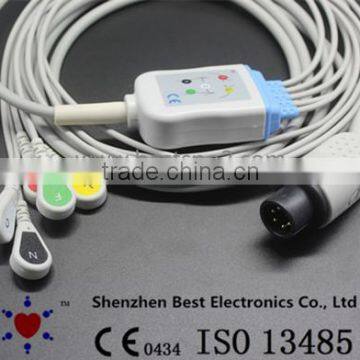 Mindray ECG 5 lead Cable and leadwires, IEC with Snap, AMMI 6pin                        
                                                Quality Choice