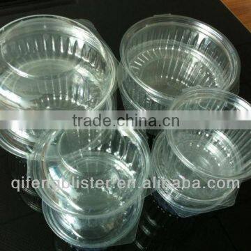 disposable transparent salad box , plastic round salad box, fruit salad container with flat lib or dome lib