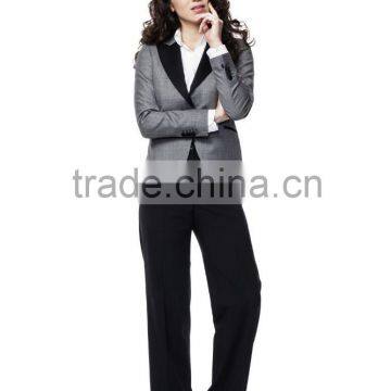 2014 Top Quality 100% wool Classic grey one button with black pants office uniform designs for women