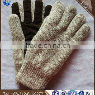 Fashion mens wool knitted gloves with sheep suede on palm