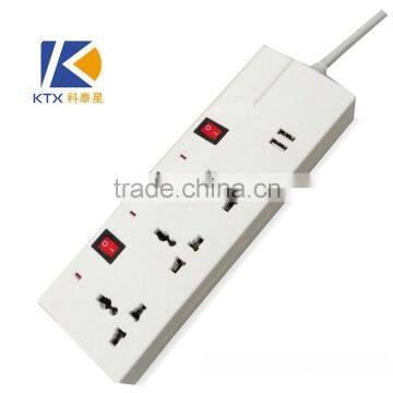 3 Ways Universal Independent Switch Power Extension Socket With 2 USB Charger Ports