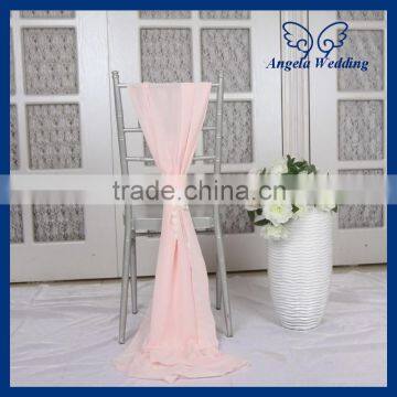 SH003M Nice elegant fancy wedding chiffon pink chair sash with lace bow