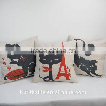 High quality comfortable black and red cat design printed sofa pillow cover, throw sleeping pillow cover