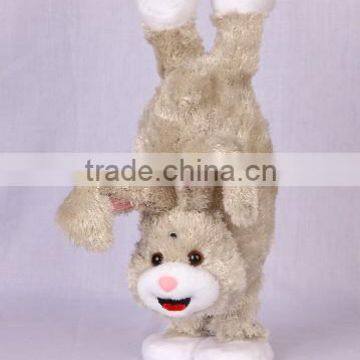 Electronic handstand grey Rabbit stuffed animal plush toy, jumping & moving his feet with music