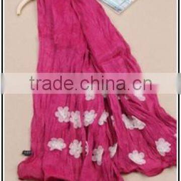 Pink Silk Velvet Scarf Pure Color White Small Flower Decoration Velvet Scarf