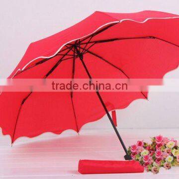 Three Folding Rain or Shine Red Umbrella