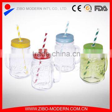 High Quality Square Glass Juice Drinking Jar Colored Mason Jar Without Handle