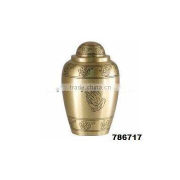 Engraved Roses & Hands Solid Brass Metal Cremation Funeral Urn