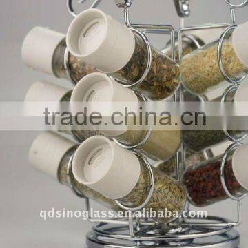 SINOGLASS 12 pcs Precise Measurement Glass Spice Rack jar Set