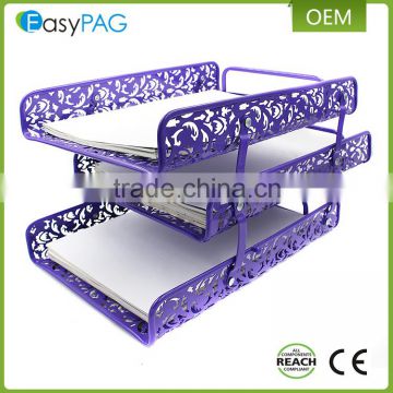 Wholesale beautiful purple embossing folding metal iron file holder letter tray document magazine rack