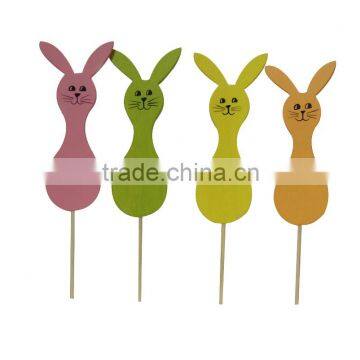 Easter wooden rabbit stick decoration ,wooden crafts rabbit stick for garden , easter wooden rabbit stick for outside decorative